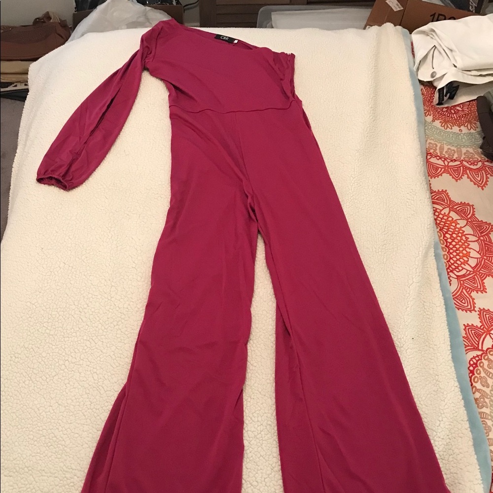 Burgundy one shoulder body con jumpsuit